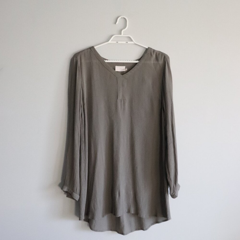 Kaffe Womens Grey Sz 36/6 Tunic Long Sleeve Flowy Lightweight Sheer Pullover Top
